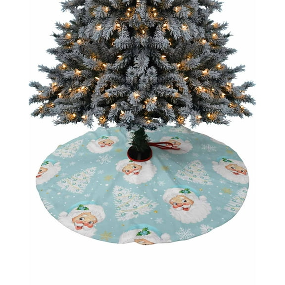 Aqua Blue Santa Christmas Christmas Tree Skirt 48 Inches Large Christmas Skirt Tree, Xmas Tree Winter Snowflake Tree Skirt Christmas Decorations for Fireplace Party Holidays Indoor Outdoor