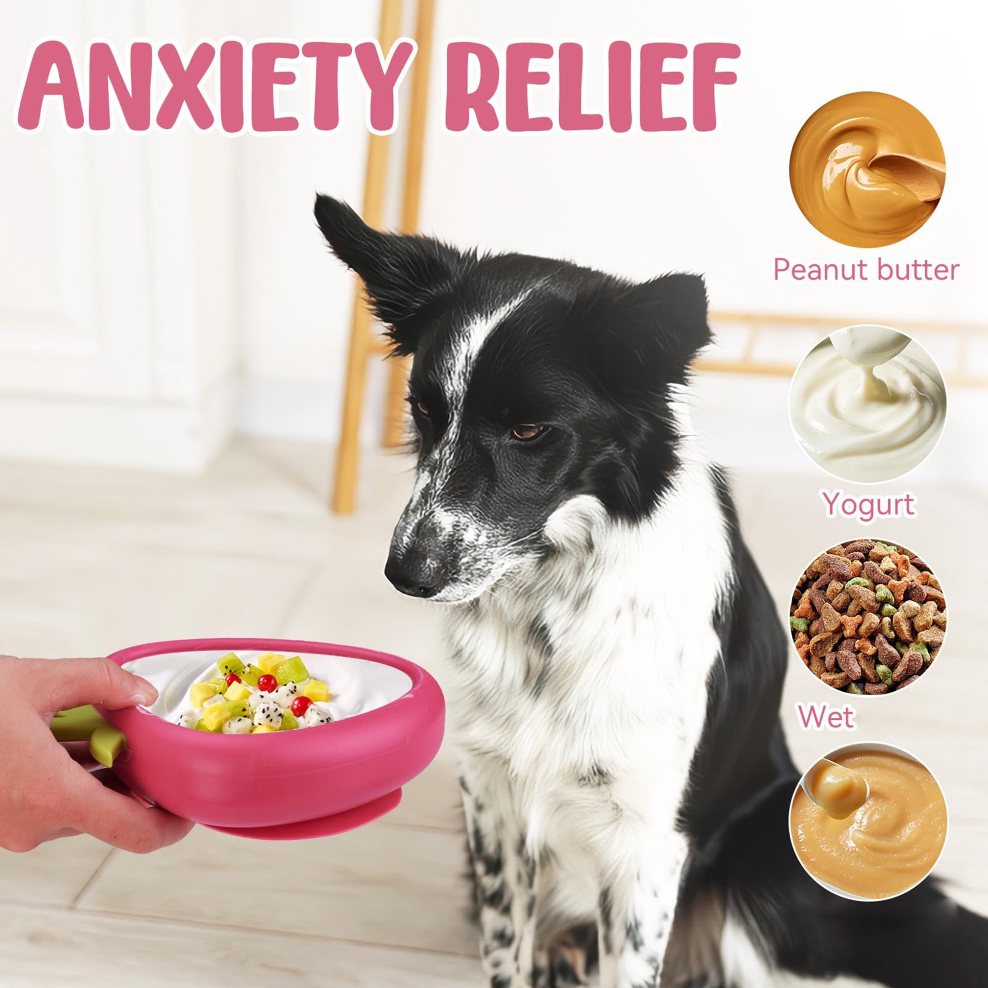 Silicone Slow Feeder Lick Mat for Dogs, Non Slip Dog Enrichment Bowl for Anxiety Relief, Boredom, and Mental Stimulation, Freezeable for Extended Play, Dishwasher Safe, Pink