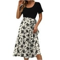 thumbnail image 1 of QIPOPIQ Robes Midi pour Femmes à Étages à Manches Courtes Imprimé Tendance Décontracté Robe d'Été à Col Rond Robe Patchwork Offres 2023, 1 of 4
