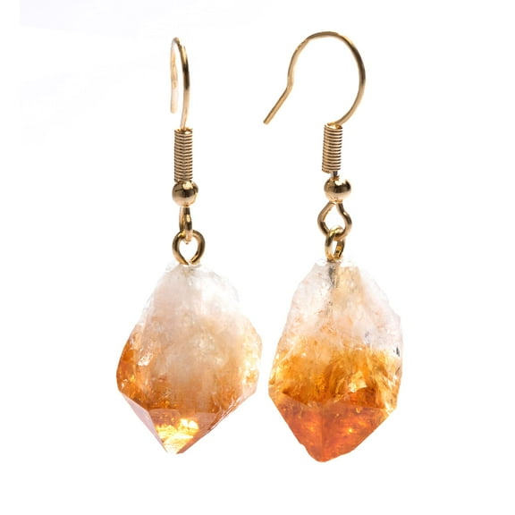 Citrine Earrings with Gold Plated Copper settings – Genuine November Birthstone Jewelry with Natural Citrine Crystals for Spiritual Balance and Emotional Clarity - Crystal Gifts for Women