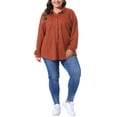 thumbnail image 2 of Agnes Orinda Women's Plus Size Waffle Knit Shirt Jacket Casual Long Sleeve Button Down Blouses 1X Orange, 2 of 5