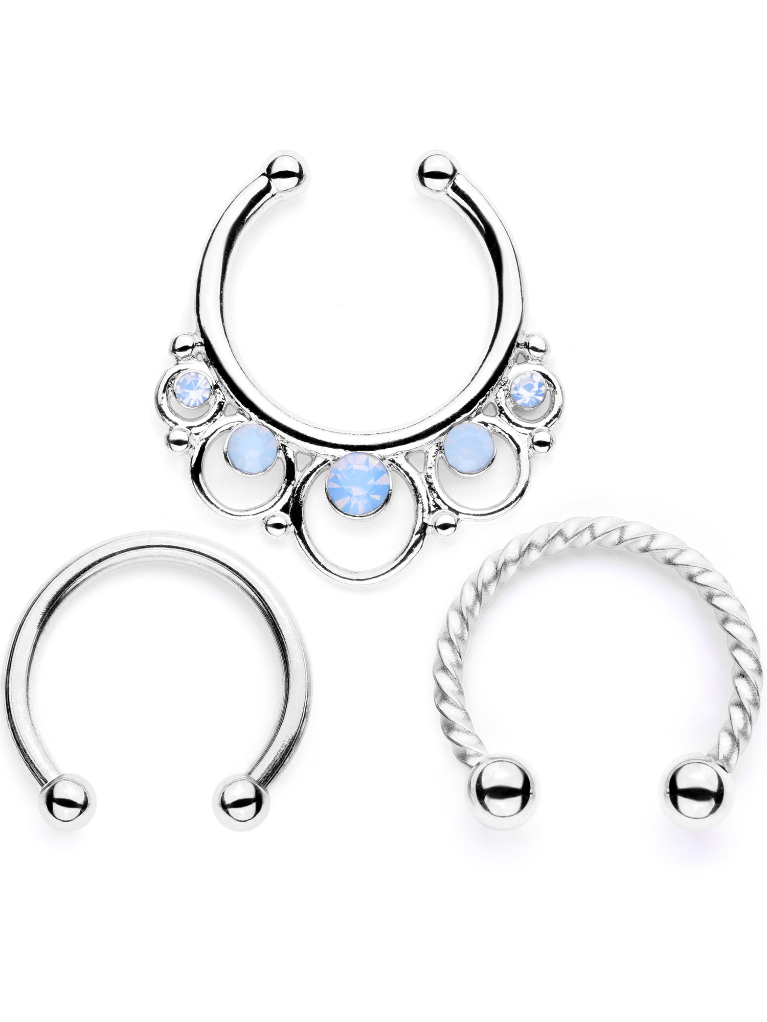 Body Candy 3Pc 316L Steel Non Pierced Fake Faux Clip On Septum Nose