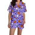 thumbnail image 3 of MVRLSH Womens Pajama Sets for Women 2 Piece Halloween Pumpkin Print Button Short Sleeve Shirt And Short Plus Size Cute wear Soft Sleepwear Lounge Set Purple - L, 3 of 7