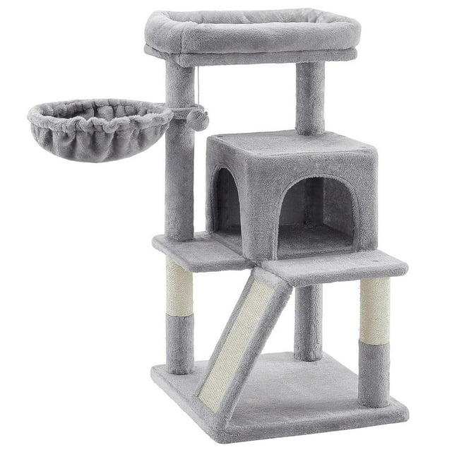 BestHome Multi-Level Cat Tree & Condo – Sturdy Climbing Tower with Sisal Scratching Posts & Interactive Toys, 36inch Light Gray