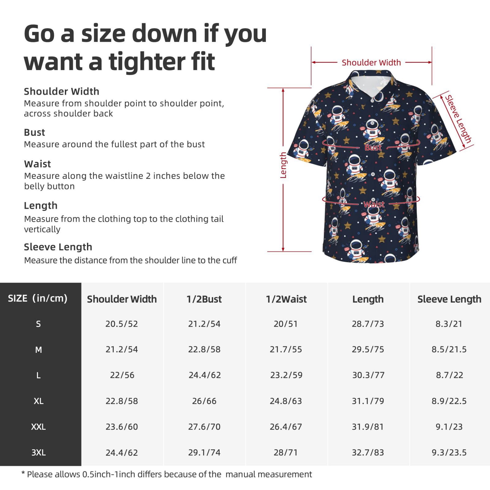 Gukieu Astronaut Surfing Print Men's Short-sleeved Shirts, Button-down Lapel Hawaiian Shirts, T-shirts, Beach Vacation Summer Casual Wear,3X-Large
