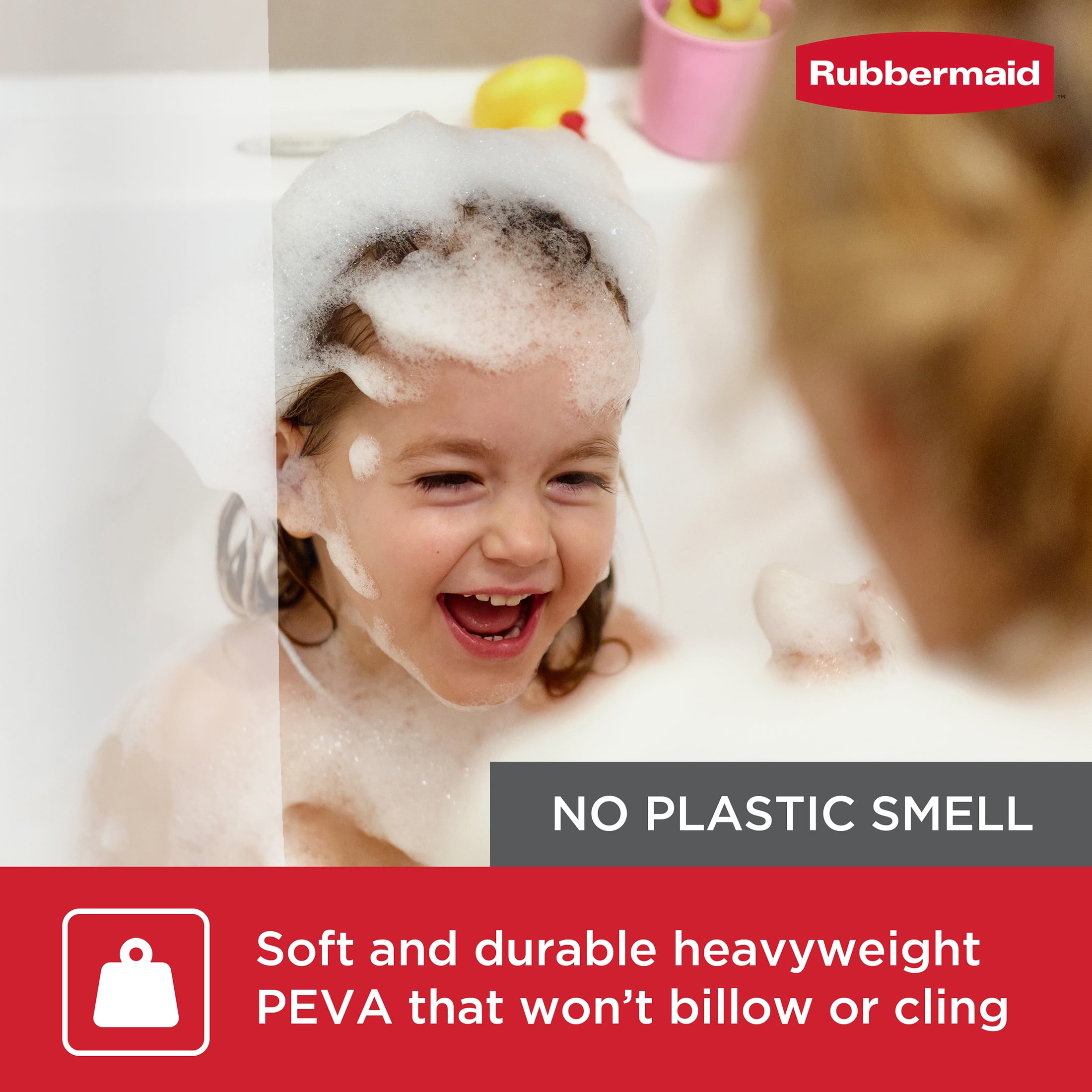 Rubbermaid Frosty No Hook 3-in-1 Waterproof Heavyweight PEVA Instacurtain Shower Curtain with Weighted Magnets and Rustproof Gray Rings, 71” x 74”