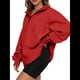 thumbnail image 2 of Sudadera de Entrenamiento de con Media Cremallera para Mujer, de Gran Tamaño, de Larga, Color Liso, con Hombros Caídos. Rojo L, 2 of 5