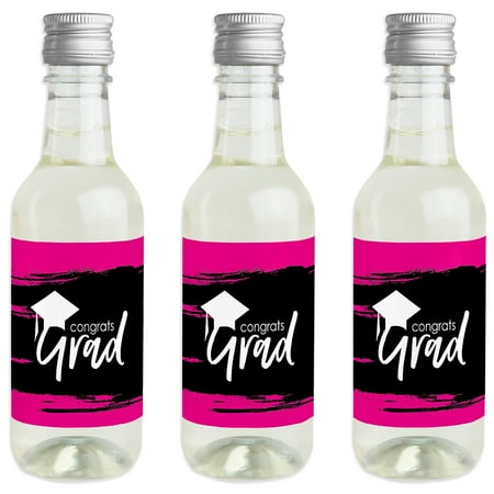 Pink Grad - Best is Yet to Come - Mini Wine and Champagne Bottle Label Stickers - Pink Graduation Party Favor Gift