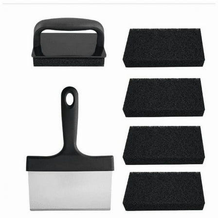 6 Pcs Complete Griddle Cleaning Kit for Grilling Accessories, with Griddle Scraper, Scouring Pads, Cleaning Replacement Sponge