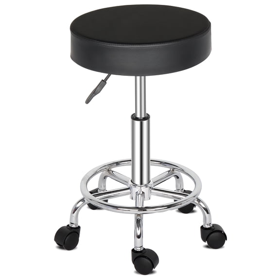 360°Rotating Bar Stool, PU Leather Sponge Chrome-plated Bar Stool with 5 Casters, Height Adjustable Durable Soft Bar Stool for Home Bar Counter