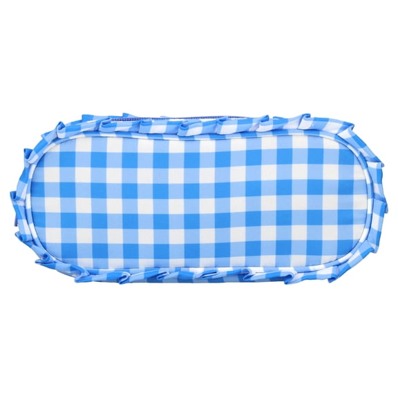 Pen+Gear Gingham Ruffle Pencil Pouch, Blue and White
