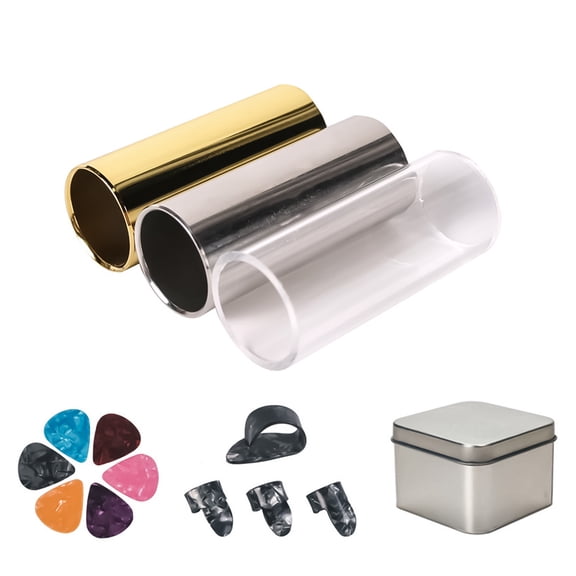 Guitar Slide Stainless Steel Guitar Slide Set with Colorful Finger Picks Stringed Instrument Guitar Slide Tone Slide