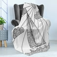 thumbnail image 4 of Nautical Soft Flannel Fleece Throw Blanket, Doodle Boat Floating on Waves Ornate Rope Features in Ocean Theme Art, Cozy Plush for Indoor and Outdoor Use, 50" x 60", Black White, by Ambesonne, 4 of 5