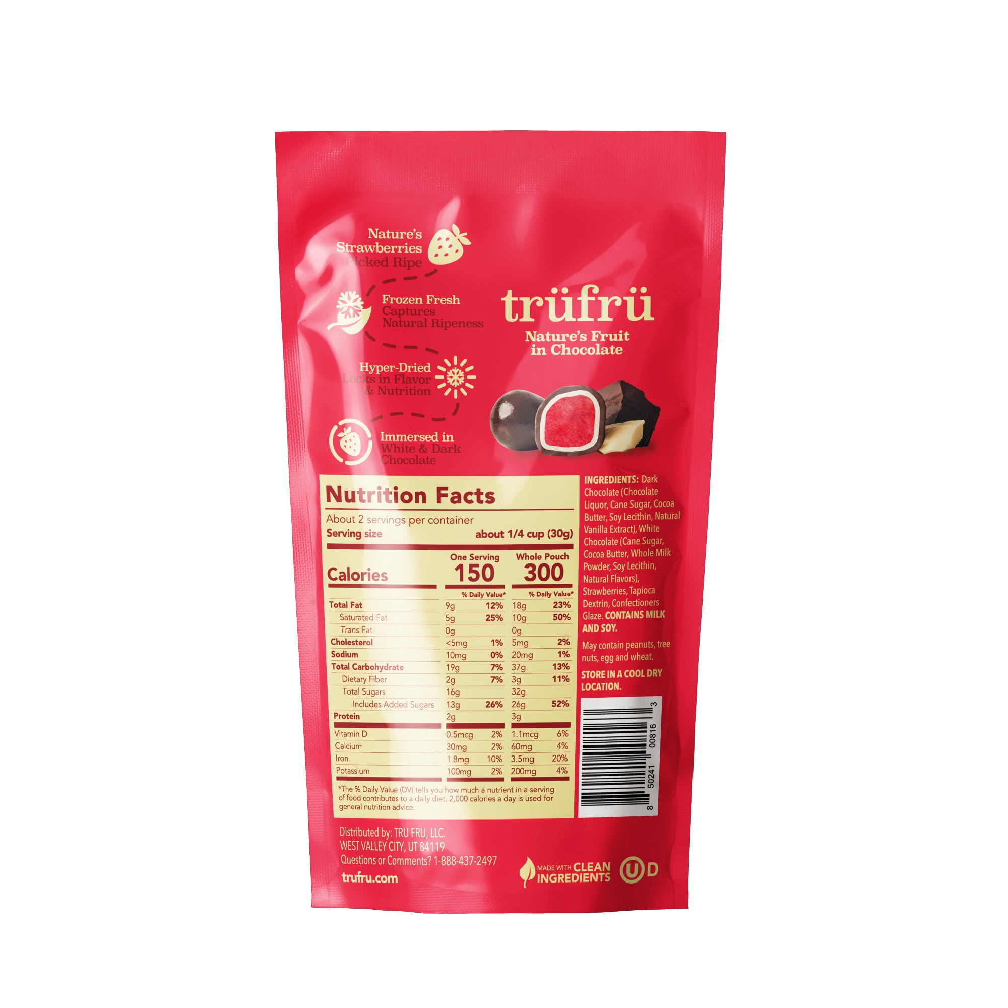 (2 pack) Tru Fru Grab & Go Hyper-Dried Real Strawberries in Dark Chocolate (2.1 oz)