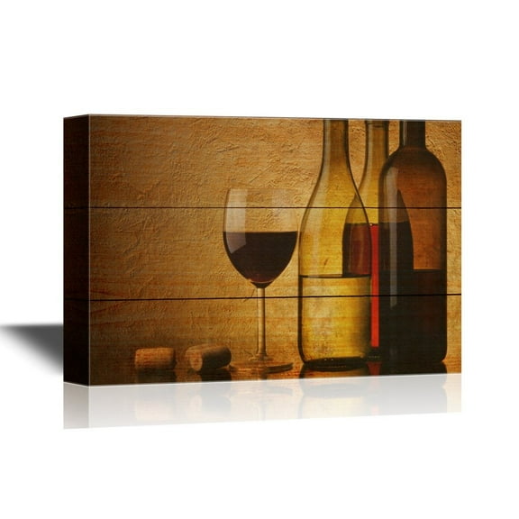 wall26 - Canvas Wall Art - Still-Life with Three Wine Bottles and Glass - Gallery Wrap Modern Home Art | Ready to Hang - 32x48 inches