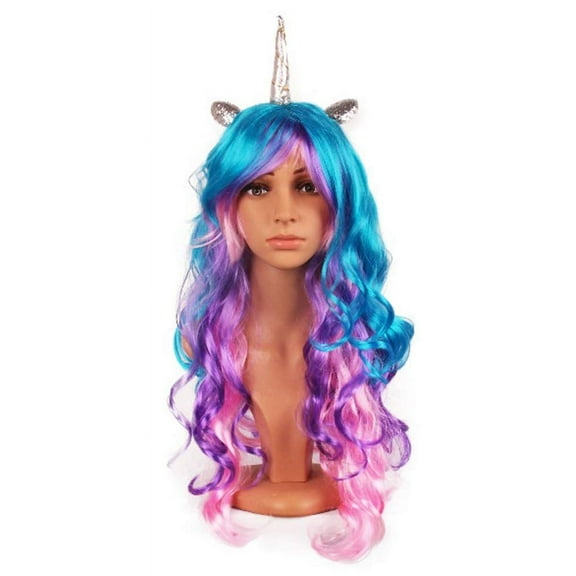 My Costume Wigs Women's Unicorn with Horn and Ears Attached Halloween Cosplay Wig One Size fits all (Unicorn Wig Pink/Purple/Turquoise)