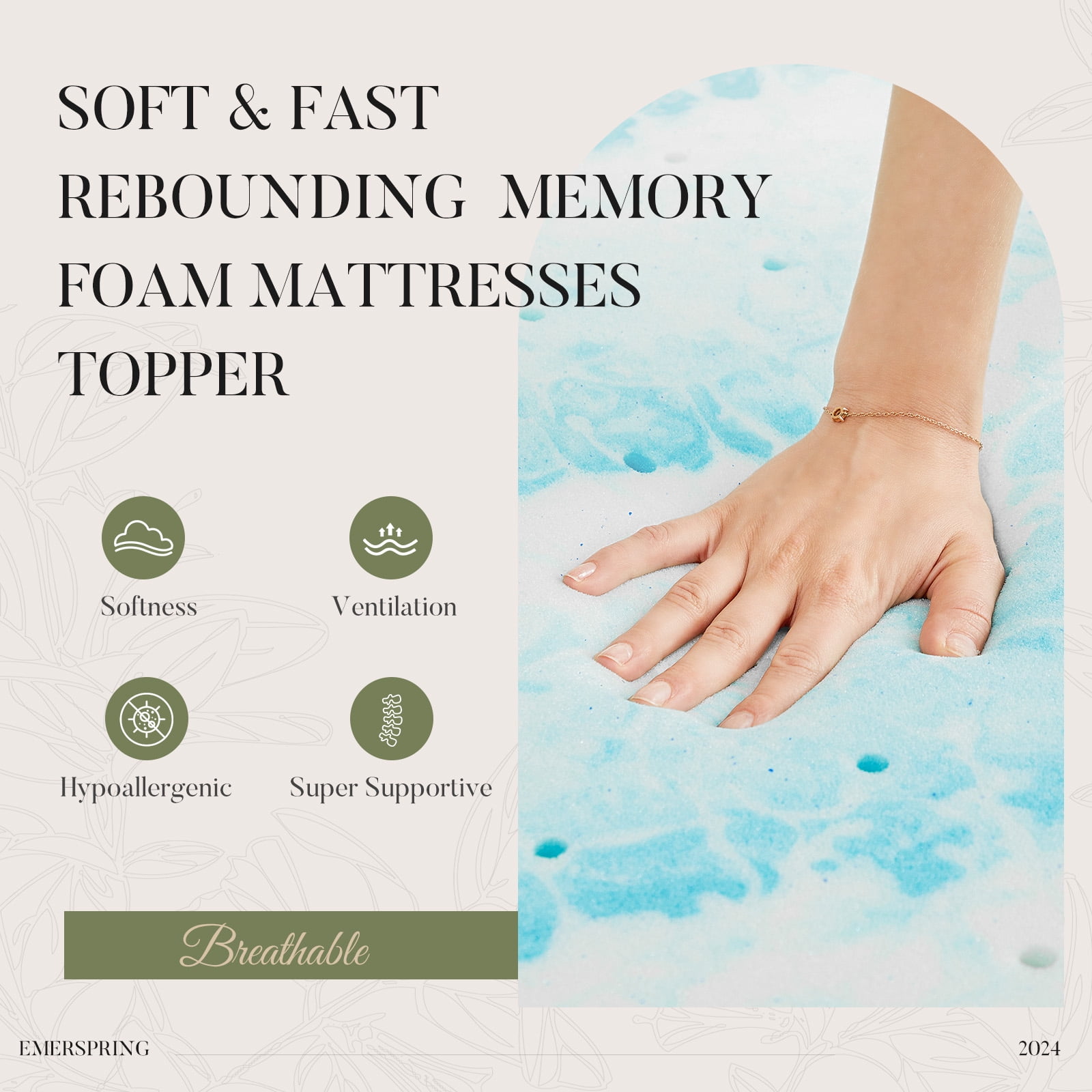 CONCETTA 2 Inch Queen Size Cool Gel Memory Foam Mattress Topper, CertiPUR-US Certified