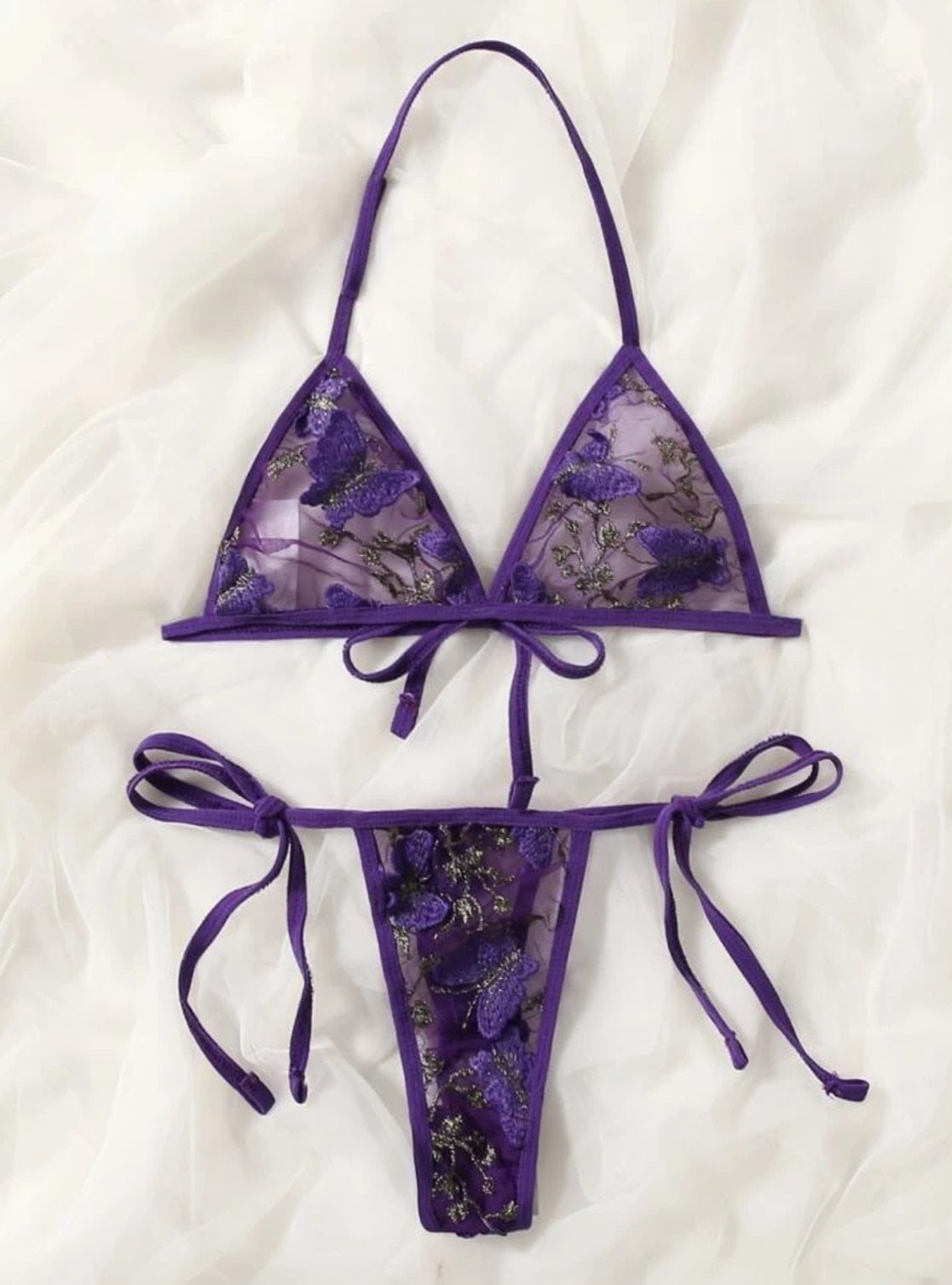 Purple Lingerie Set Butterfly Mesh 