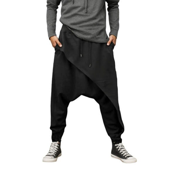 Vividxx Pants For Men Men's Solid Color Irregular Hem Harem Trousers Streetwear