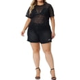 thumbnail image 2 of Unique Bargains Women's Plus Size Mesh Top Round Neck Short Sleeve Sheer Crop Tops 1X Black, 2 of 6