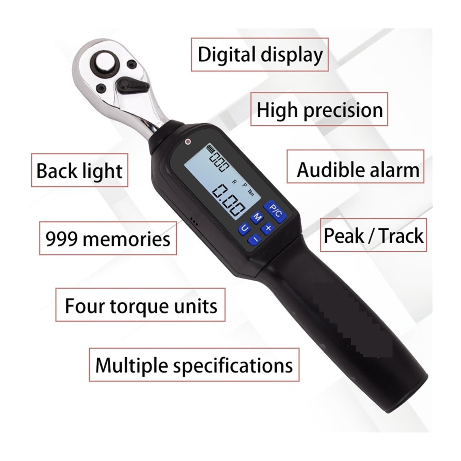 Handheld Digital Torque Wrench Large Screen With Backlight Sound LED Alarm Real-time Peaks Measurement Four Units Switching ,Versatile Torque Units