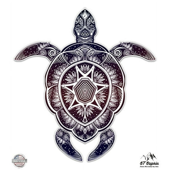 Turtle Beautiful Celestial Henna Mandala Style - 3" Vinyl Sticker - For Car Laptop I-Pad Phone Helmet Hard Hat - Waterproof Decal