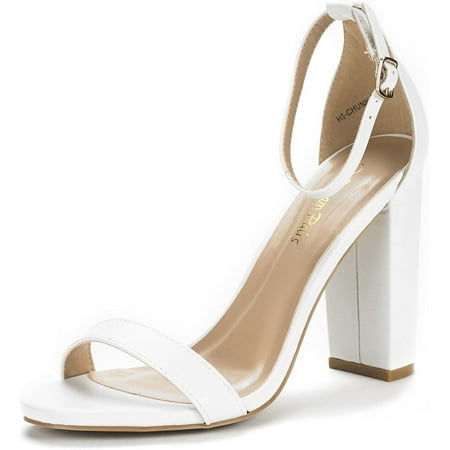 

Dream Pairs Women Ankle Strap Open Toe Dress shoes Wedding Party Chunky High Heel Sandals HI-CHUNK WHITE/PU Size 8