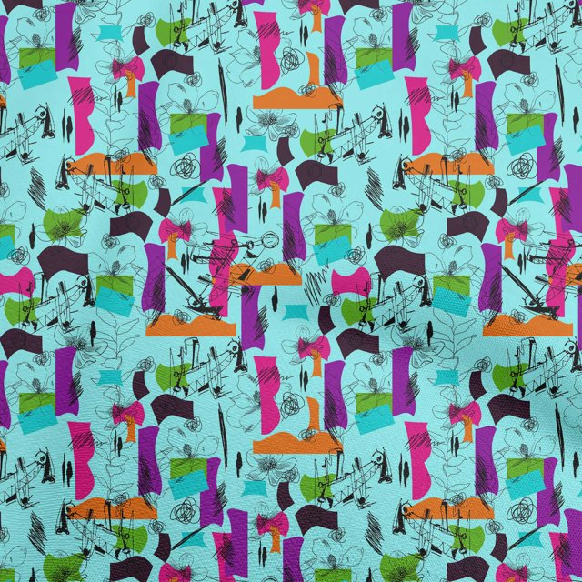 oneOone Tissu Rayonne Bleu Turquoise Abstrait Matériel de Robe Tissu Imprimé Tissu au Mètre 56 Pouces de Large
