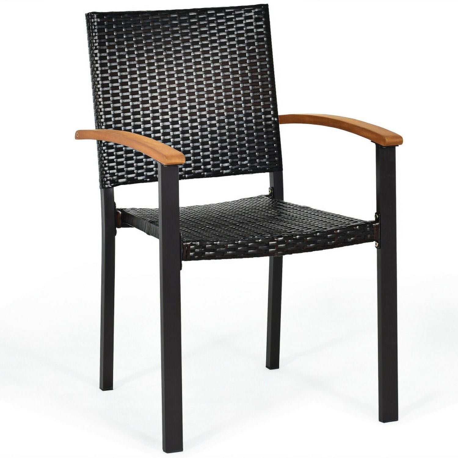 Canddidliike Set of 4 Outdoor Patio PE Rattan Dining Chairs with Powder-coated Steel Frame, Outdoor Stackable Dining Chairs, Comfortable Breathable Garden Outdoor Furniture for Backyard Deck