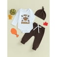 thumbnail image 2 of Wassery Baby Boys Girls Thanksgiving Outfits 3M 6M 12M 18M Infant Long Sleeve Letter Turkey Print Romper + Long Pants + Hat 3PCS Thanksgiving Fall Clothing, 2 of 8