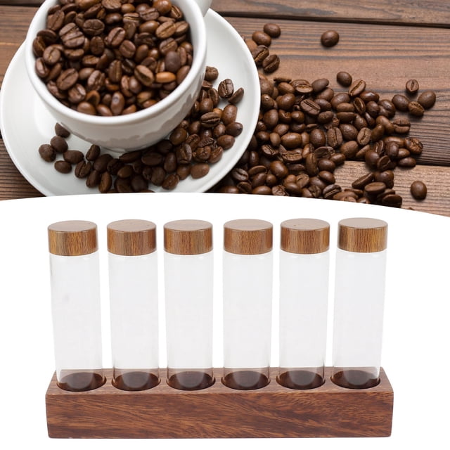 Tubos De Almacenamiento De Granos De Café, Viales De Vidrio De Dosis Única Contenedor De Bodega De Granos De Café Con Soporte De Exhibición De De Nogal Y