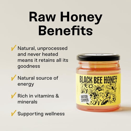 Black Bee Honey British Summer Runny Wildflower Honey 227g, British Import (Pack of 2)