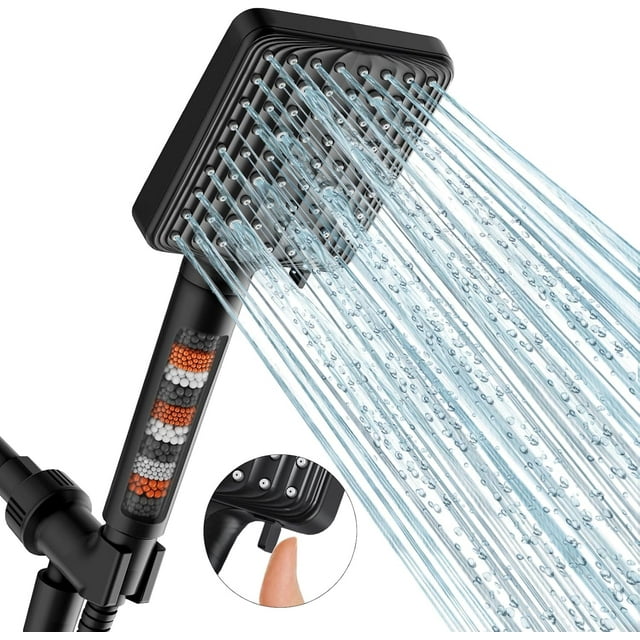 Filtered Shower Head Black - 6 Modes High Pressure Handheld Shower Head with Filter, Detachable Handheld Showerhead Set with 59 inch Stainless Steel Hose