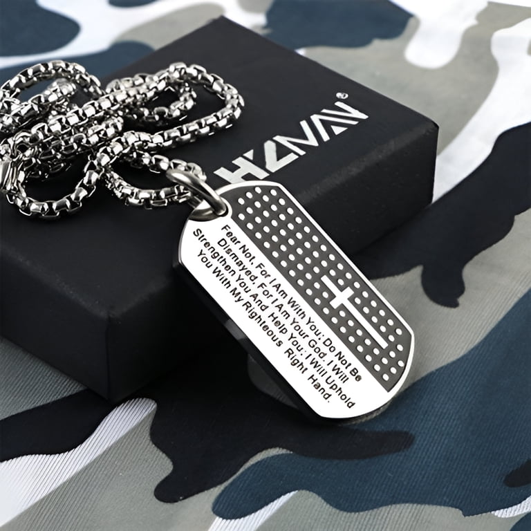 To My Son Dog Tag Necklace - Isaiah 41:10 Bible Verse, Stainless Steel Cross Pendant Gift