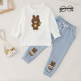 thumbnail image 2 of Toddler Girl Easter Outfit Easter Bunny Embroidered Long Sleeve Sweatshirt Pants Set Cute Crewneck Outfits Set 18-24 Months, 2 of 6
