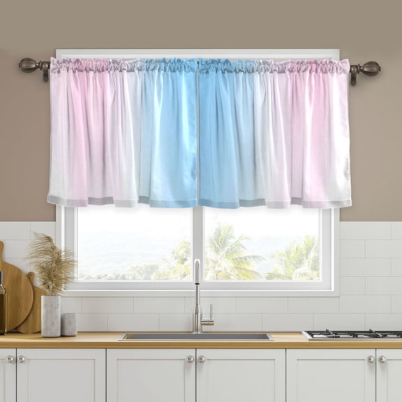 Yayeee Kitchen Curtains Tier Set of 2 Light Filtering 57"x24" Over Sink Window Panels, Light Blue Stripes