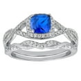 thumbnail image 6 of His Her Wedding Set 3 Piece TRIO Simulated Sapphire CZ Silver Rings for Women Titanium Men 7/12, 6 of 6
