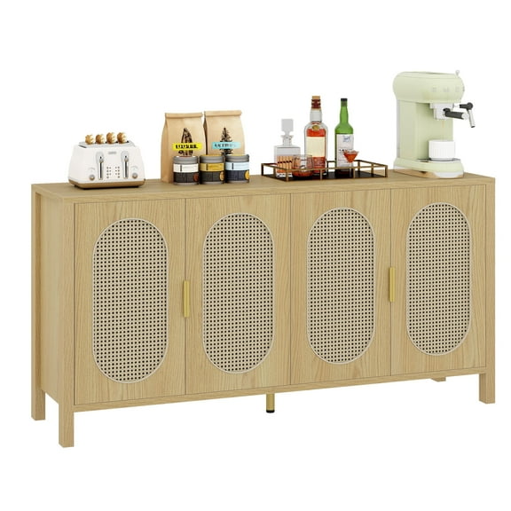 Craftian Sideboard Cabinet with Doors & Shelves, 63" Bohemian Buffet for Kitchen, Natural