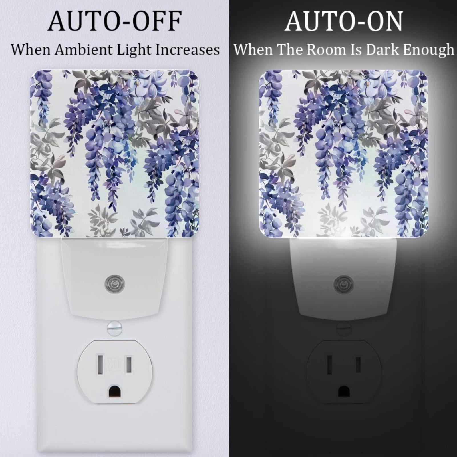 PhooArto Wisteria Flowers Pattern Plug in LED Night Light Auto Sensor Dusk to Dawn Decorative Night for Bedroom, Bathroom, Kitchen, Hallway, Stairs, Baby's Room, Energy Saving