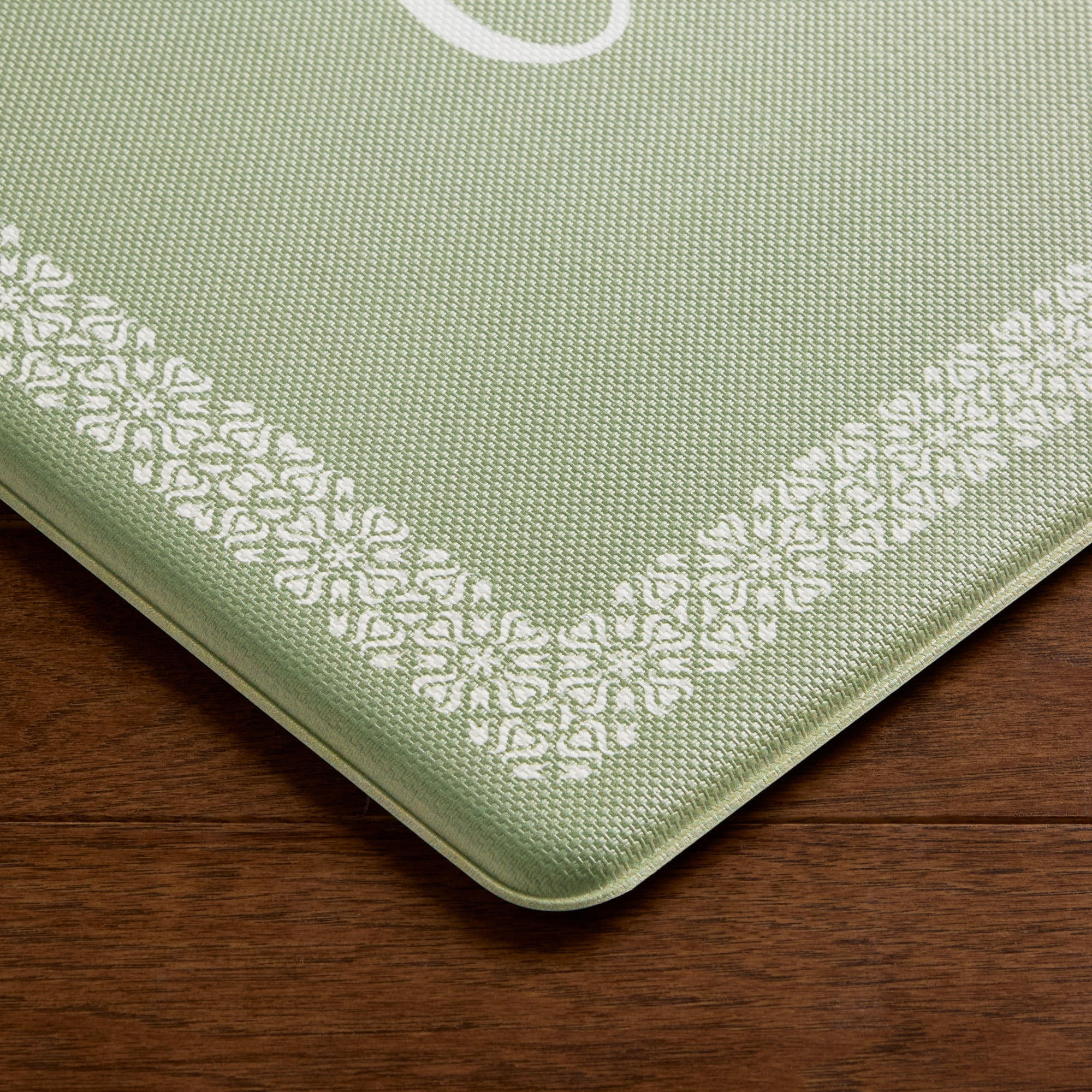 MARTHA STEWART Bloomfield Grateful Border Kitchen Mat, Comfort Standing Mat, Non-Slip Backing, Water & Stain Resistant, Green, 18"x48"