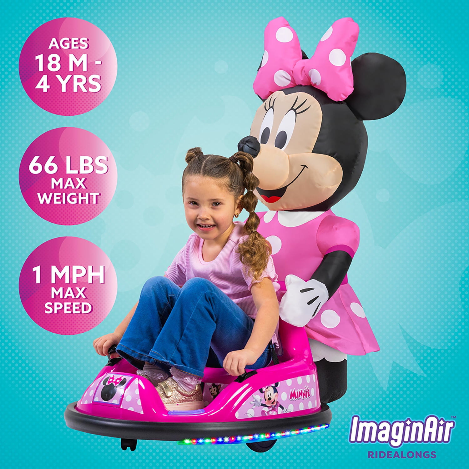 Minnie Mouse 6V ImaginAir Ride on Bumper Car with Inflatable Minnie Character and Rechargeable Battery