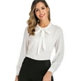 thumbnail image 1 of LELINTA Women Lantern Long Sleeve Chiffon Shirt Tops Blouse OL Work Lady Career Suit Top Solid Color Tie Blouse Tops, Black/ White/ Wine Red, M-3XL, 1 of 8