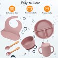 thumbnail image 4 of Baby Led Weaning Supplies, 6pcs Silicone Baby Feeding Set Include Baby Feeding Suction Bowl and Divided Toddler Plate, Baby Spoon, Fork, Bib, Sippy Cup with Straw and Lid, Food Grade BPA Free, Pink, 4 of 7