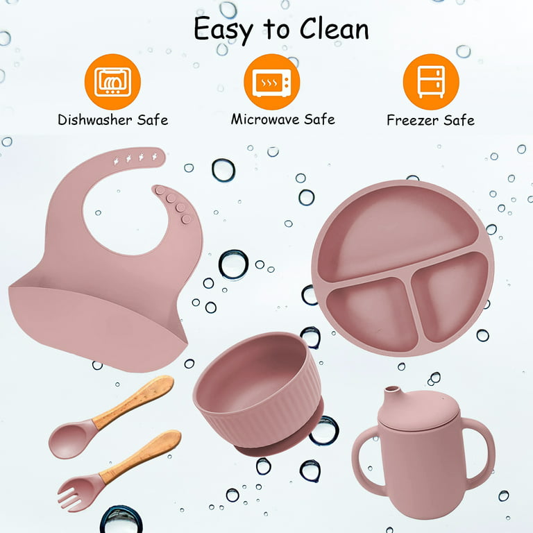 Baby Led Weaning Supplies, 6pcs Silicone Baby Feeding Set Include Baby  Feeding Suction Bowl and Divided Toddler Plate, Baby Spoon, Fork, Bib,  Sippy Cup with Straw and Lid, Food Grade BPA Free