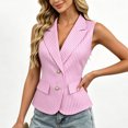 thumbnail image 4 of Smupbvky Womens Striped Vests Notched Lapel 2 Pearl Button up Sleeveless Tops Dressy Casual Waistcoat Slim Fit (2XL, Pink), 4 of 5