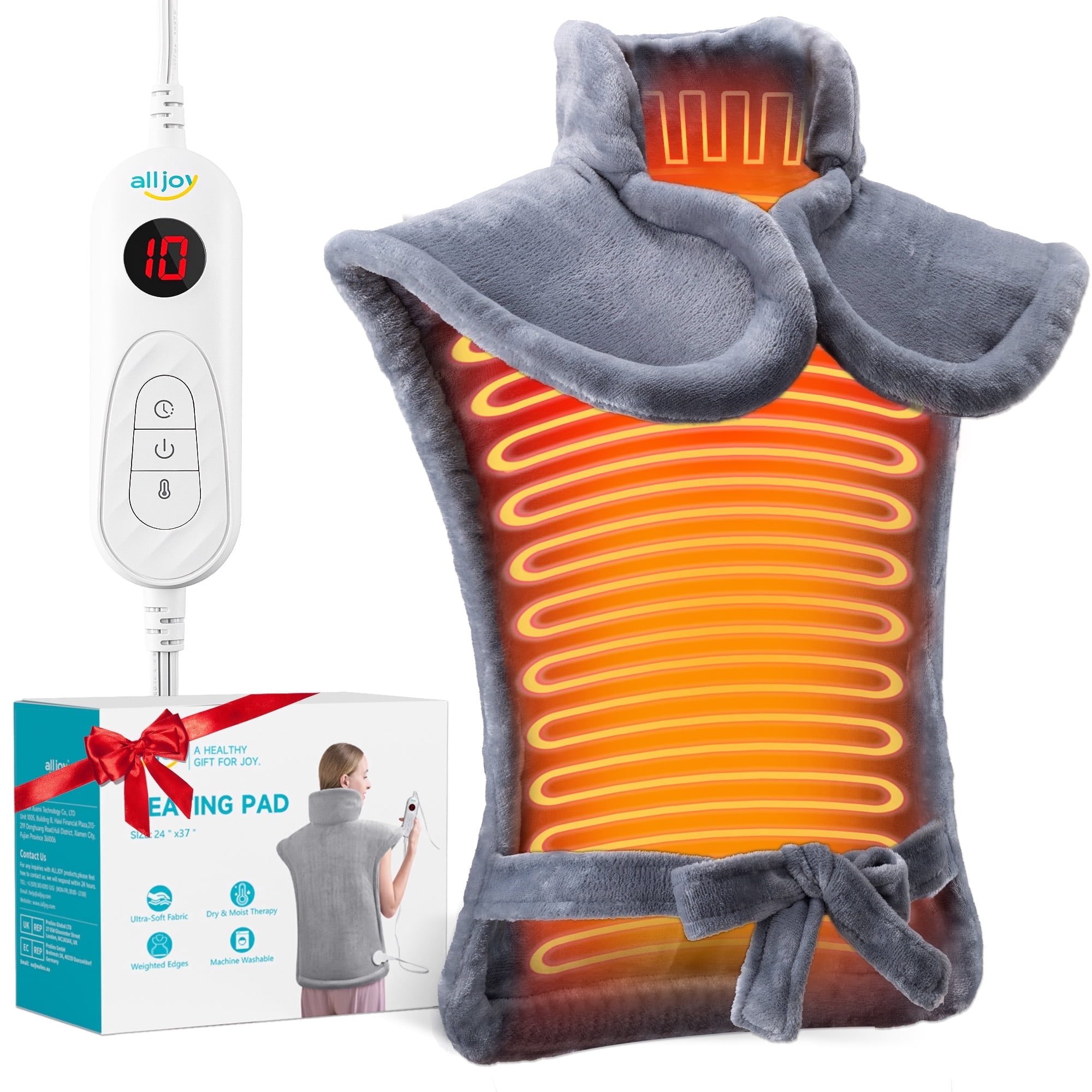 ALLJOY 24"x33" Large Shoulder Heating Pad for Back Pain Relief, Fast-Heating, Electric Large Heated Pad for Neck & Wrap with 6 Settings, Auto Shut-Off, the Best Gift for Love, Grey