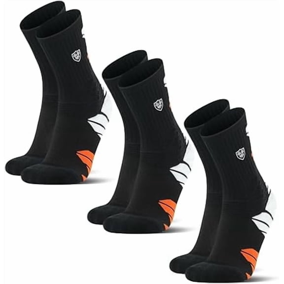 Mqamex Men's Compression Athletic Crew Socks,Sizes 9-14,Moisture Wicking,Targeted Cushioning(3-Pack)