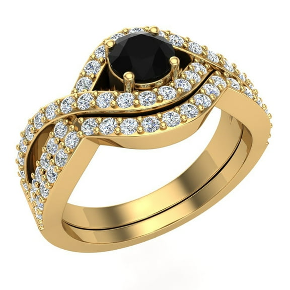 Black Diamond Engagement Rings for Women Round Cut Diamond Rings Criss Cross Intertwined 14K Gold 1.10 Carat (H,SI1)