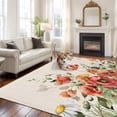 thumbnail image 3 of Rectangle Area Rug 5x8ft,Country Poppy Watercolor Red Washable Carpet Non-Slip Runner Accent Rugs Indoor Floor Mat for Bedroom Living Room Decor,Daisy Leaves Vintage Linen, 3 of 9
