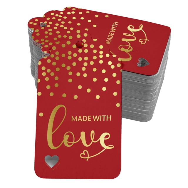 Inkdotpot 50 Pack Real Gold Foil Paper Tags Made With Love Text Favor Hang Tag